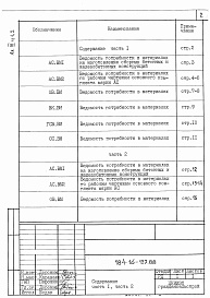 Состав альбома. Типовой проект 184-16-127.88Альбом 3 Часть 1, 2 Ведомости потребности в материалах